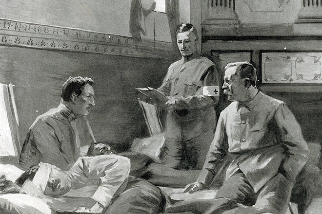 1909 PYu 4 Artur Konan Dojl v polevom gospitale vo vremya Anglo burskoj vojny